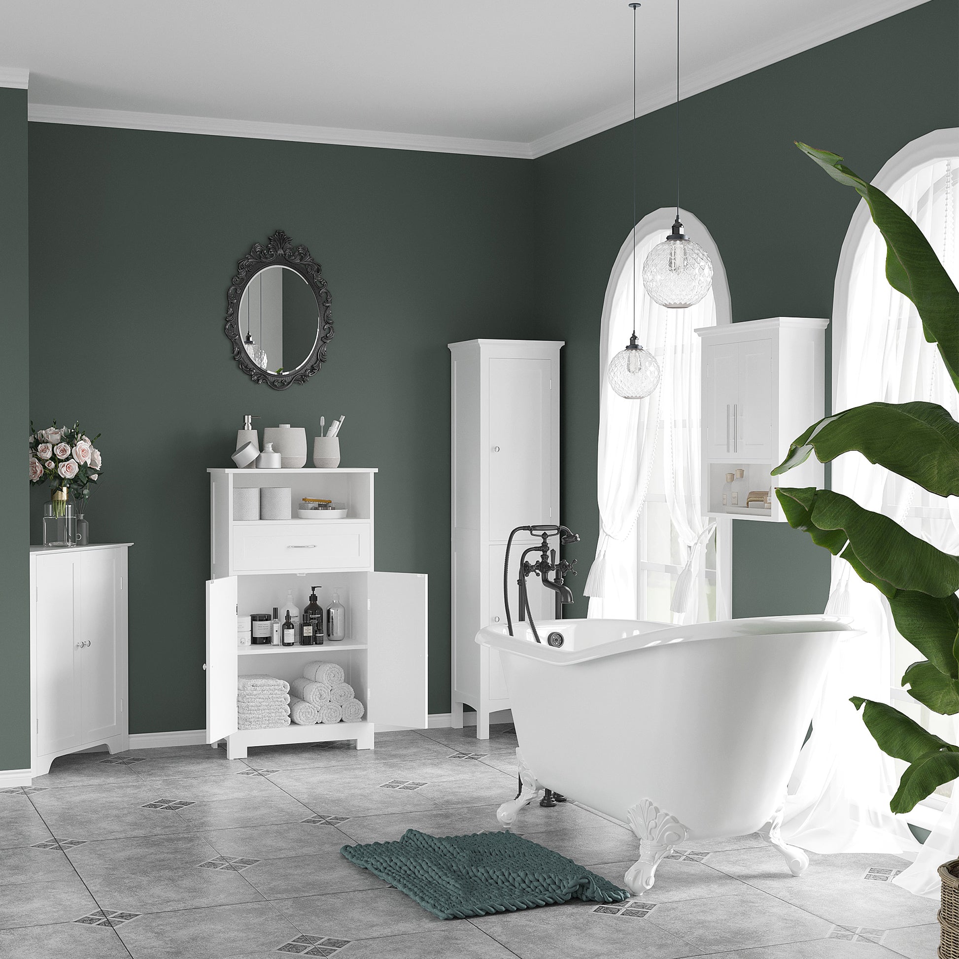HOMCOM Kleankin tall bathroom storage cabinet in white with slim design and adjustable shelves for organized bathroom storage.