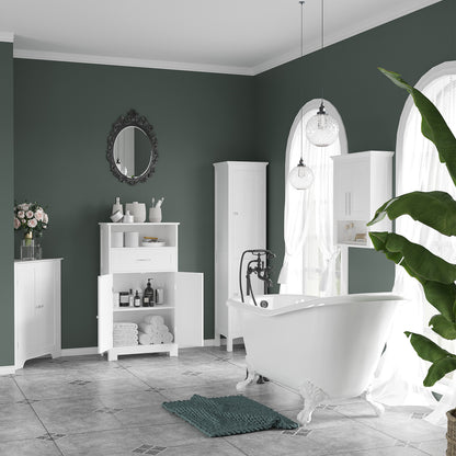HOMCOM Kleankin tall bathroom storage cabinet in white with slim design and adjustable shelves for organized bathroom storage.