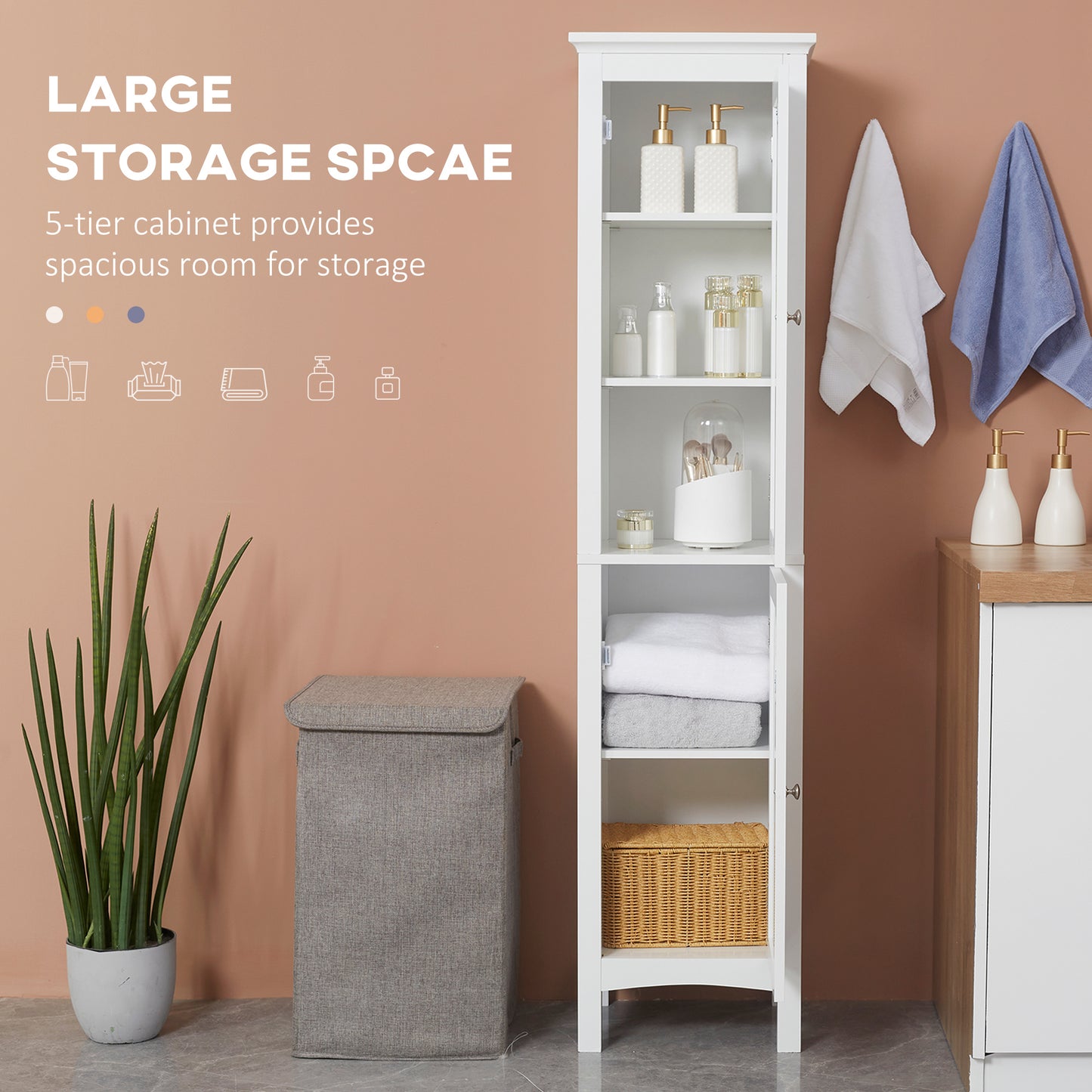 White HOMCOM Kleankin tall bathroom storage cabinet with slim design and adjustable shelves, perfect for organizing bathroom essentials.