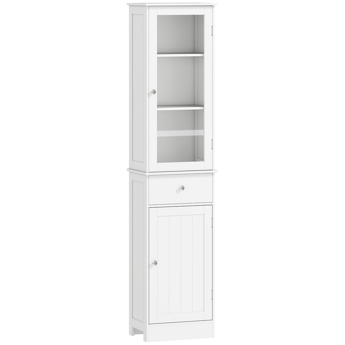 HOMCOM Kleankin tall white bathroom storage cabinet with a drawer and shelves, slim freestanding organizer for bathroom essentials.