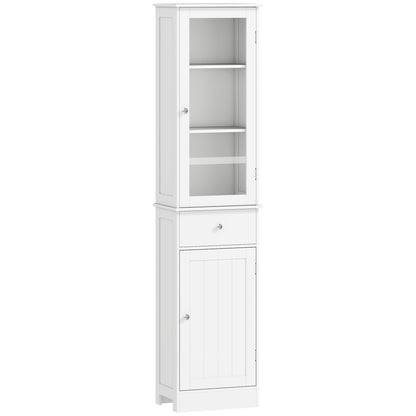 HOMCOM Kleankin tall white bathroom storage cabinet with a drawer and shelves, slim freestanding organizer for bathroom essentials.
