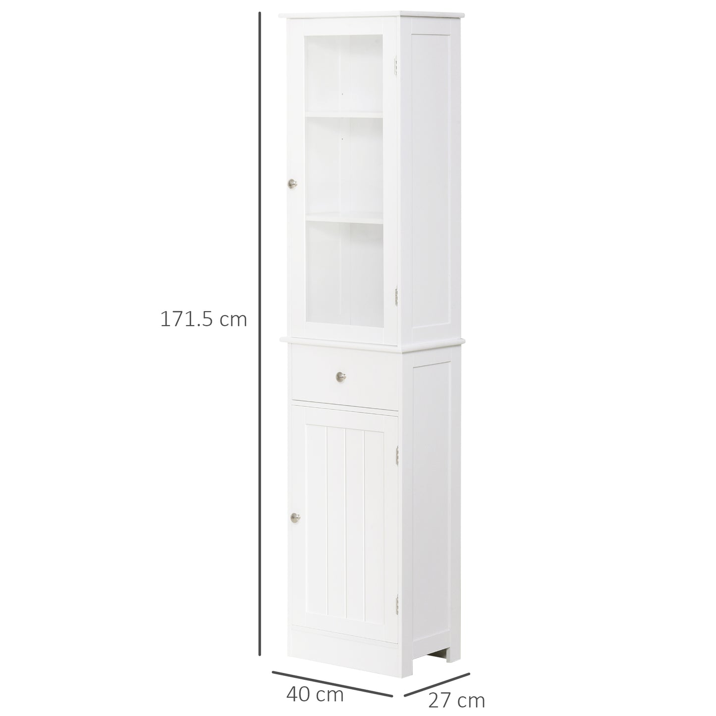 HOMCOM Kleankin tall bathroom storage cabinet with white finish, featuring a drawer and open shelves for organized bathroom storage.