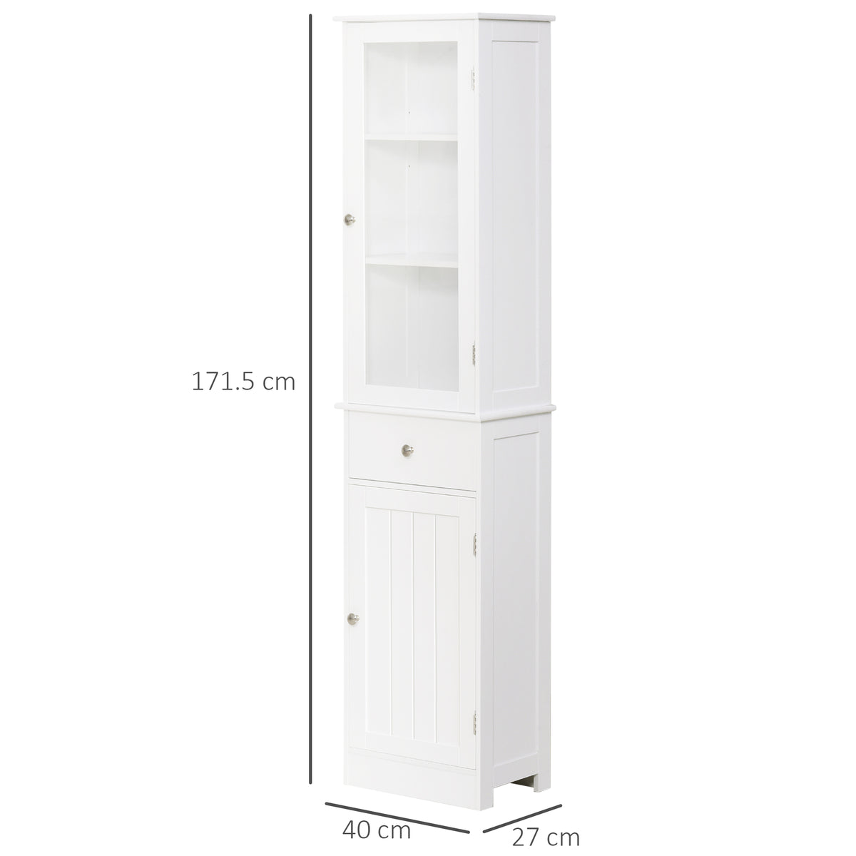 HOMCOM Kleankin tall bathroom storage cabinet with white finish, featuring a drawer and open shelves for organized bathroom storage.
