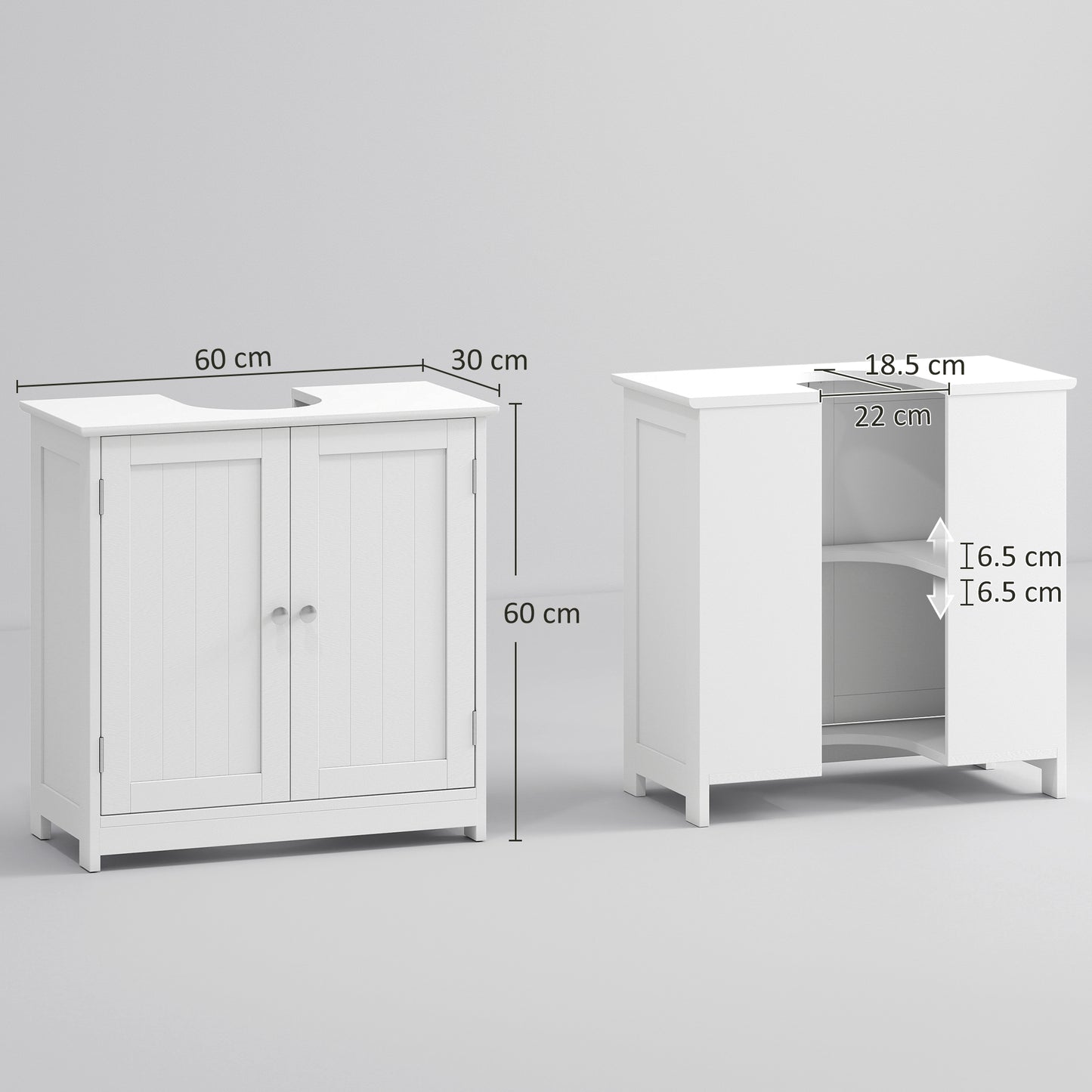 White HOMCOM Kleankin under sink bathroom cabinet with adjustable shelf, freestanding vanity storage unit for bathroom organization.