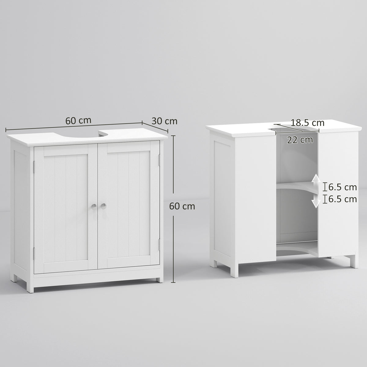 White HOMCOM Kleankin under sink bathroom cabinet with adjustable shelf, freestanding vanity storage unit for bathroom organization.