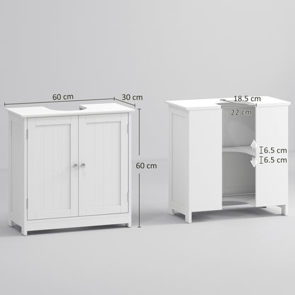 White HOMCOM Kleankin under sink bathroom cabinet with adjustable shelf, freestanding vanity storage unit for bathroom organization.
