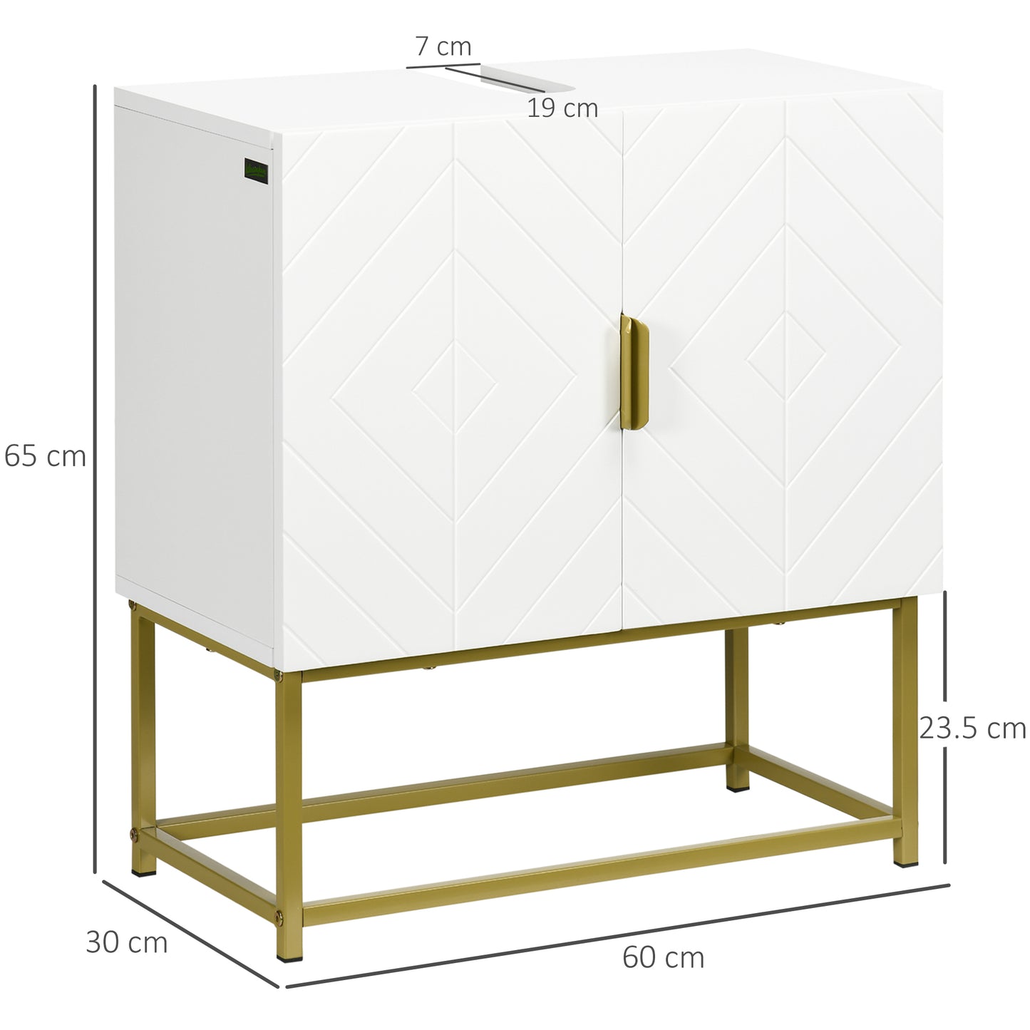 HOMCOM Kleankin white under sink bathroom storage cabinet with gold legs, compact vanity unit for organized bathroom space.