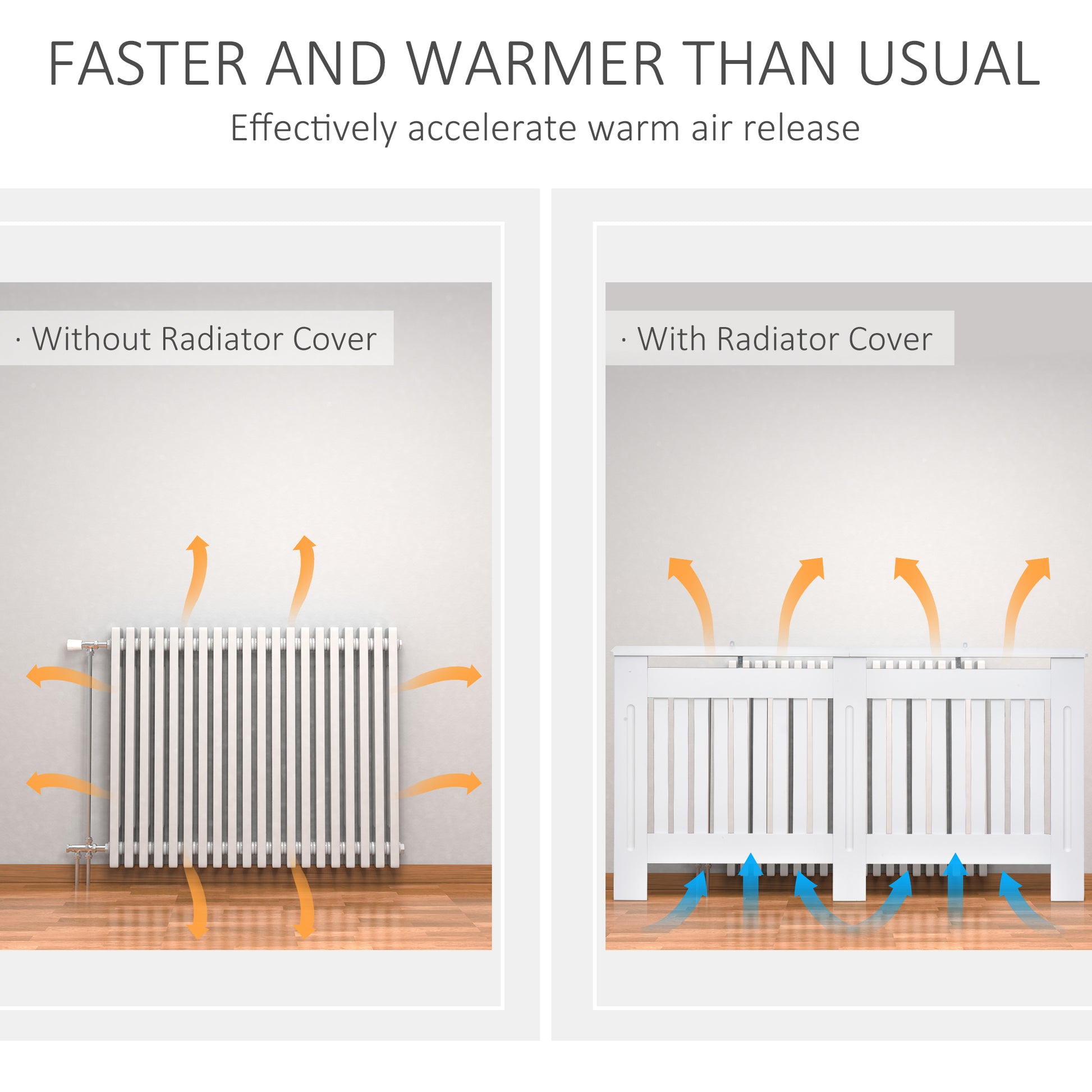 White slatted radiator cover by HOMCOM, painted MDF cabinet with lined grill, measuring 152cm long, 19cm wide, and 81cm high.