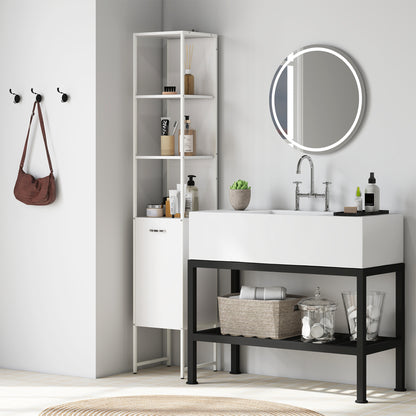 White tall bathroom cabinet by HOMCOM with open shelves and adjustable shelf for organized storage
