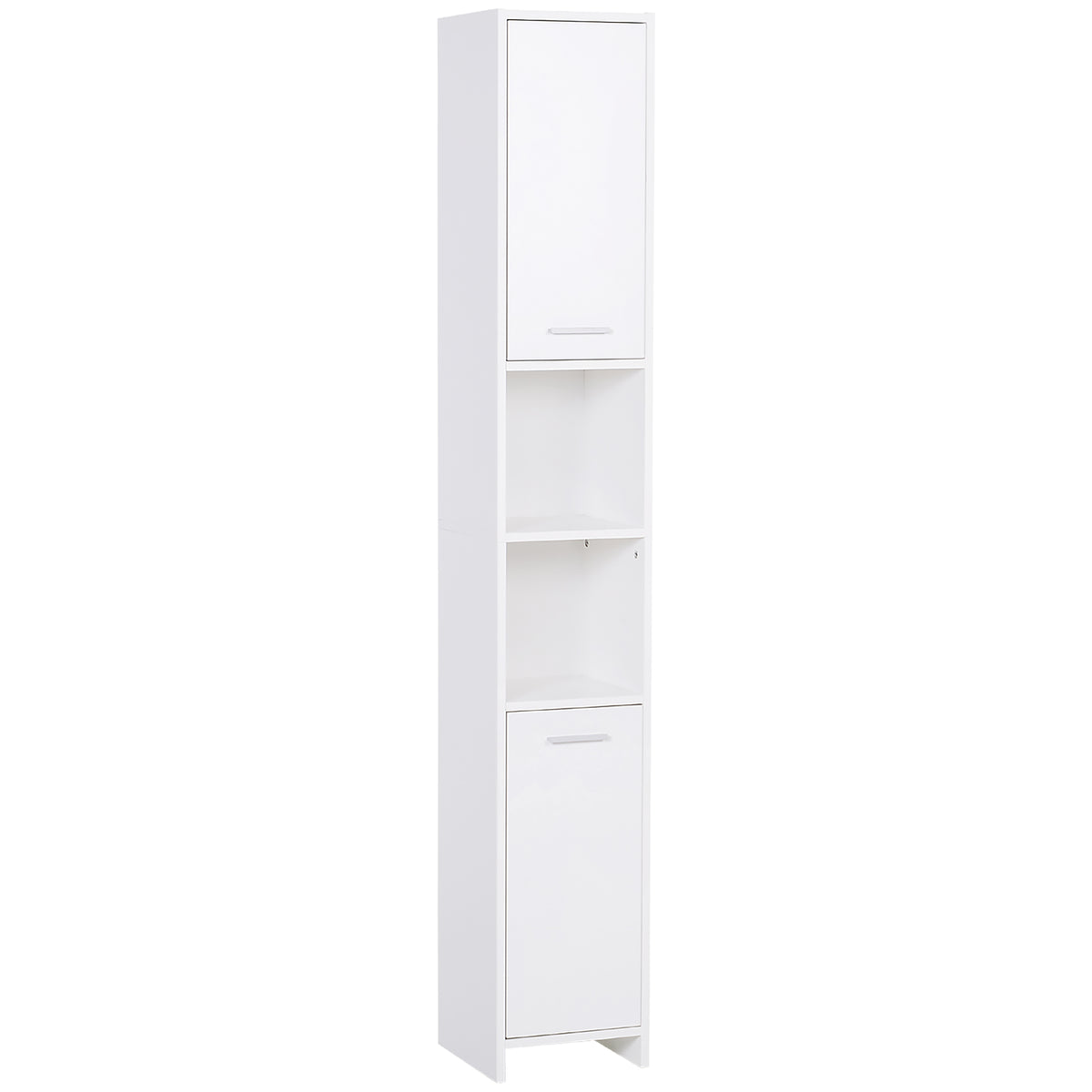 White tall bathroom storage cabinet by HOMCOM with adjustable shelves, freestanding organizer unit for bathroom organization.