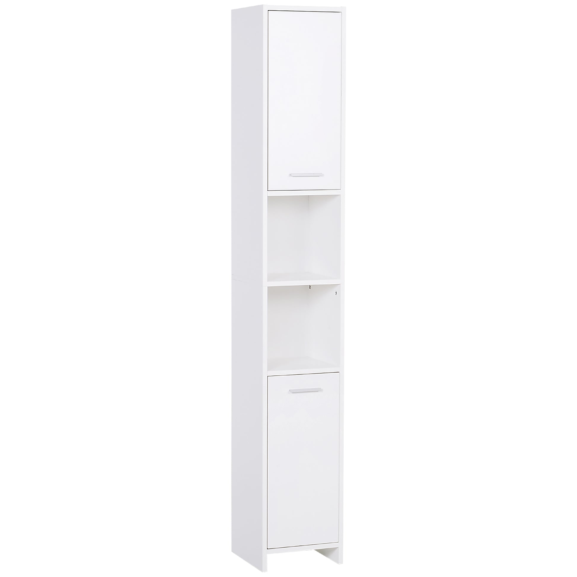 White tall bathroom storage cabinet by HOMCOM with adjustable shelves, freestanding organizer unit for bathroom organization.