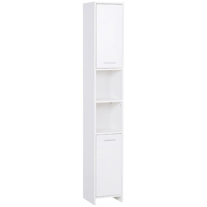 White tall bathroom storage cabinet by HOMCOM with adjustable shelves, freestanding organizer unit for bathroom organization.