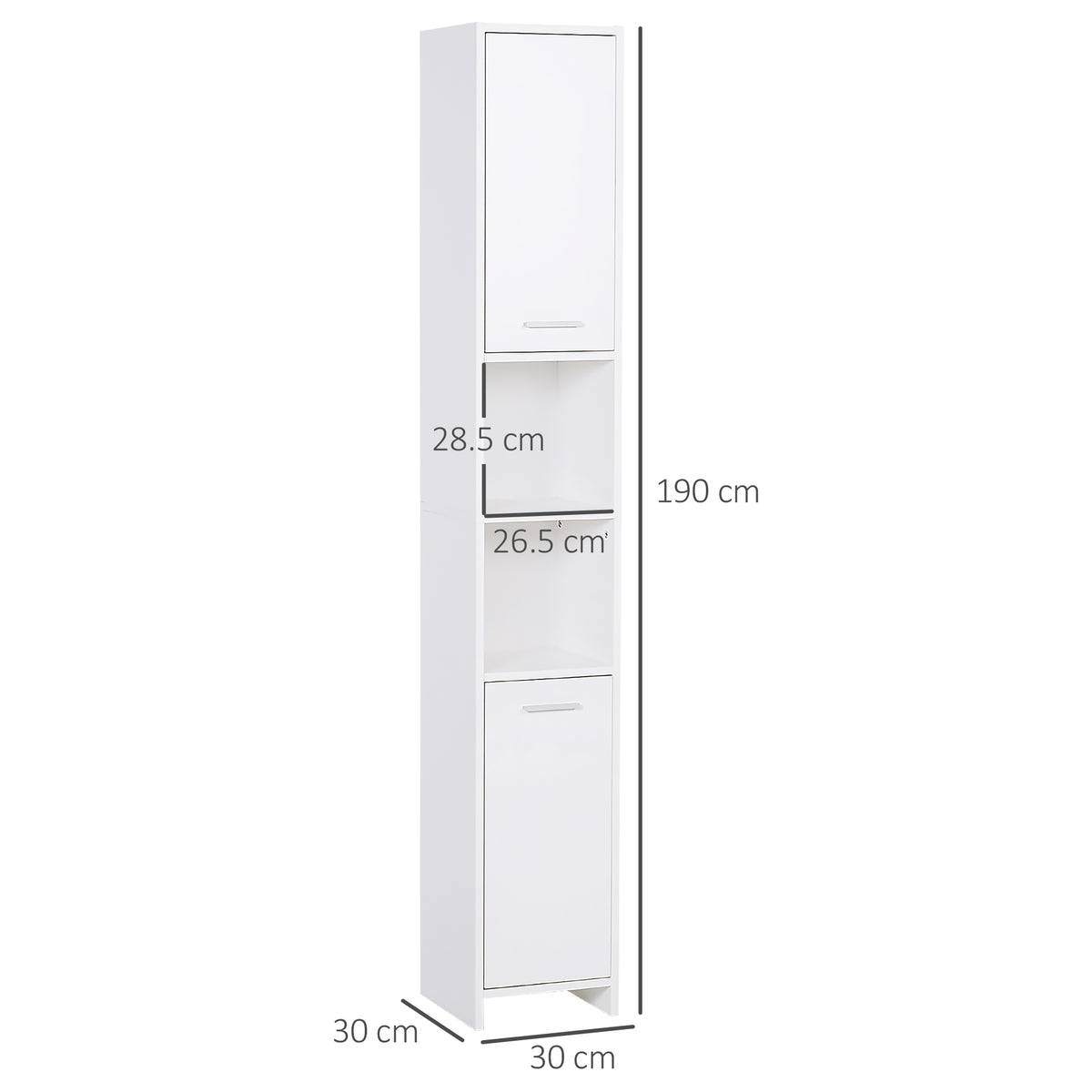 White HOMCOM tall bathroom storage cabinet with adjustable shelves, freestanding organizer unit for bathroom organization.