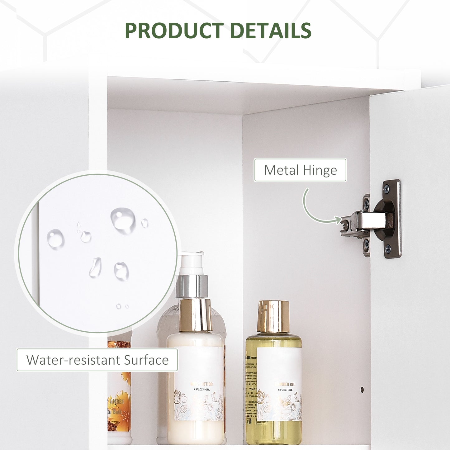 HOMCOM tall white bathroom storage cabinet with adjustable shelves, freestanding organizer unit for bathroom organization.