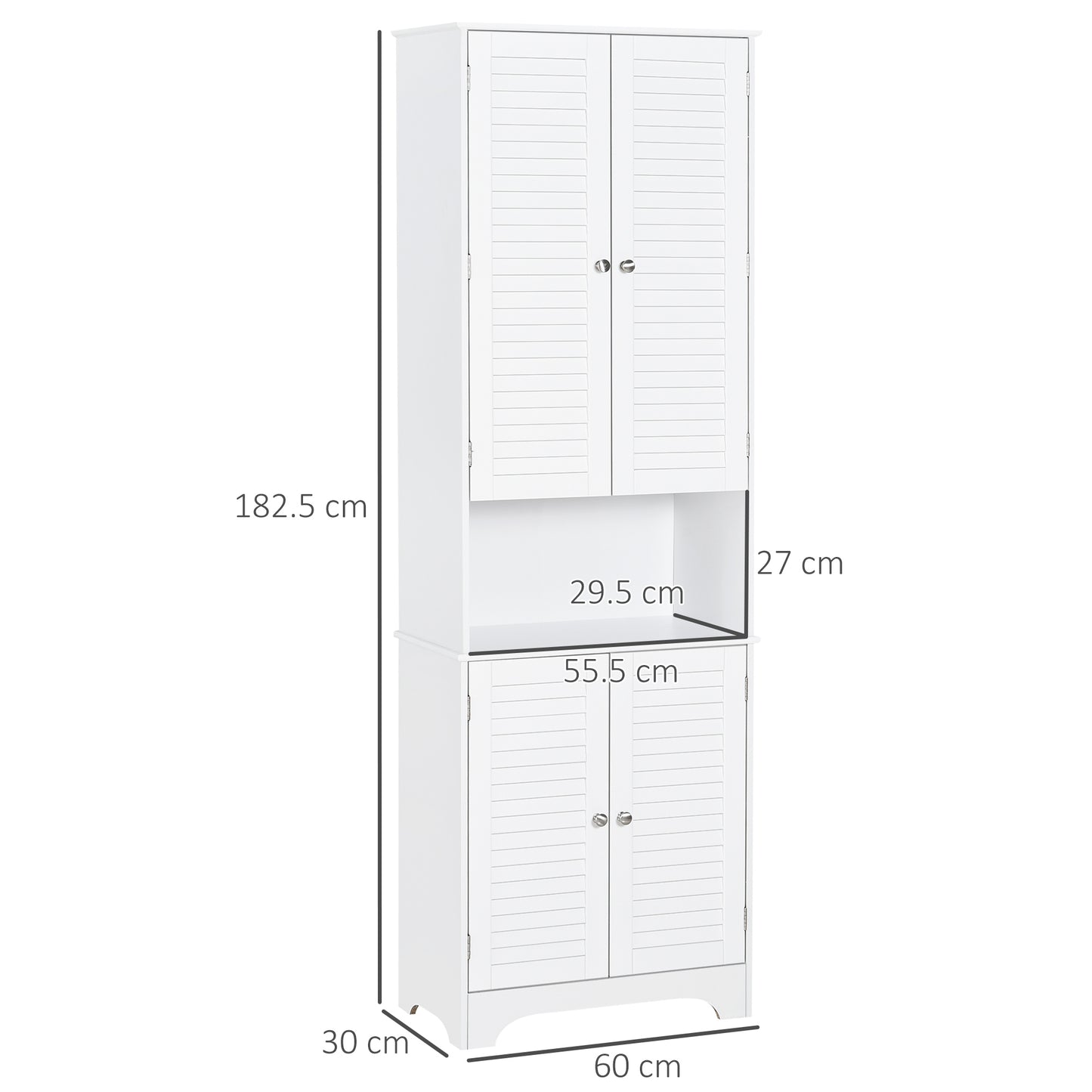 White HOMCOM tall freestanding bathroom storage cabinet with shutter doors and adjustable shelves, ideal for linen and toiletries.