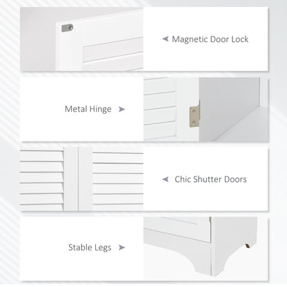 White tall freestanding bathroom storage cabinet with shutter doors and adjustable shelves by HOMCOM