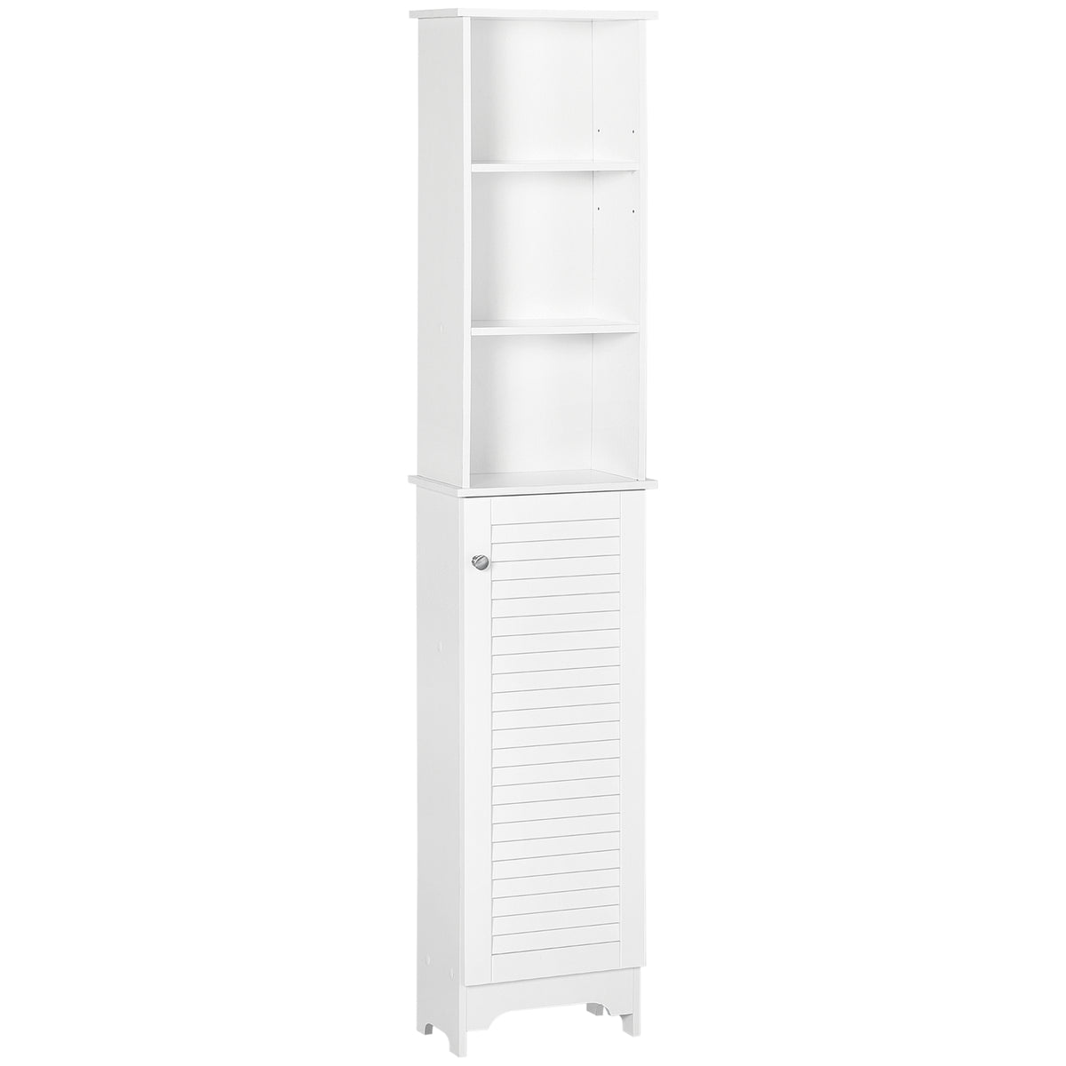 HOMCOM tall slim white bathroom storage cabinet with adjustable shelves and shutter door, ideal for compact bathroom spaces.