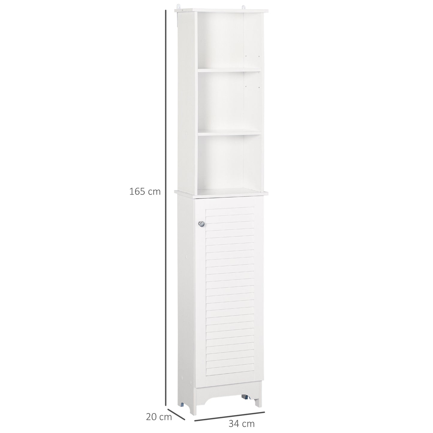 HOMCOM tall white slim bathroom storage cabinet with adjustable shelves and shutter door for organized bathroom storage