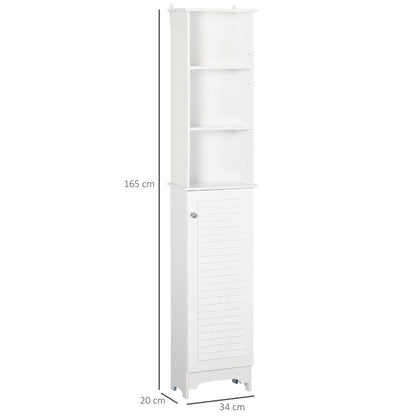 HOMCOM tall white slim bathroom storage cabinet with adjustable shelves and shutter door for organized bathroom storage
