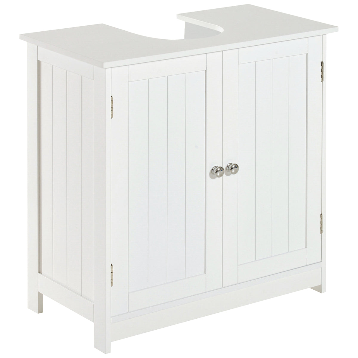 White HOMCOM under sink bathroom storage cabinet with two layers, wooden vanity unit for organized bathroom space.