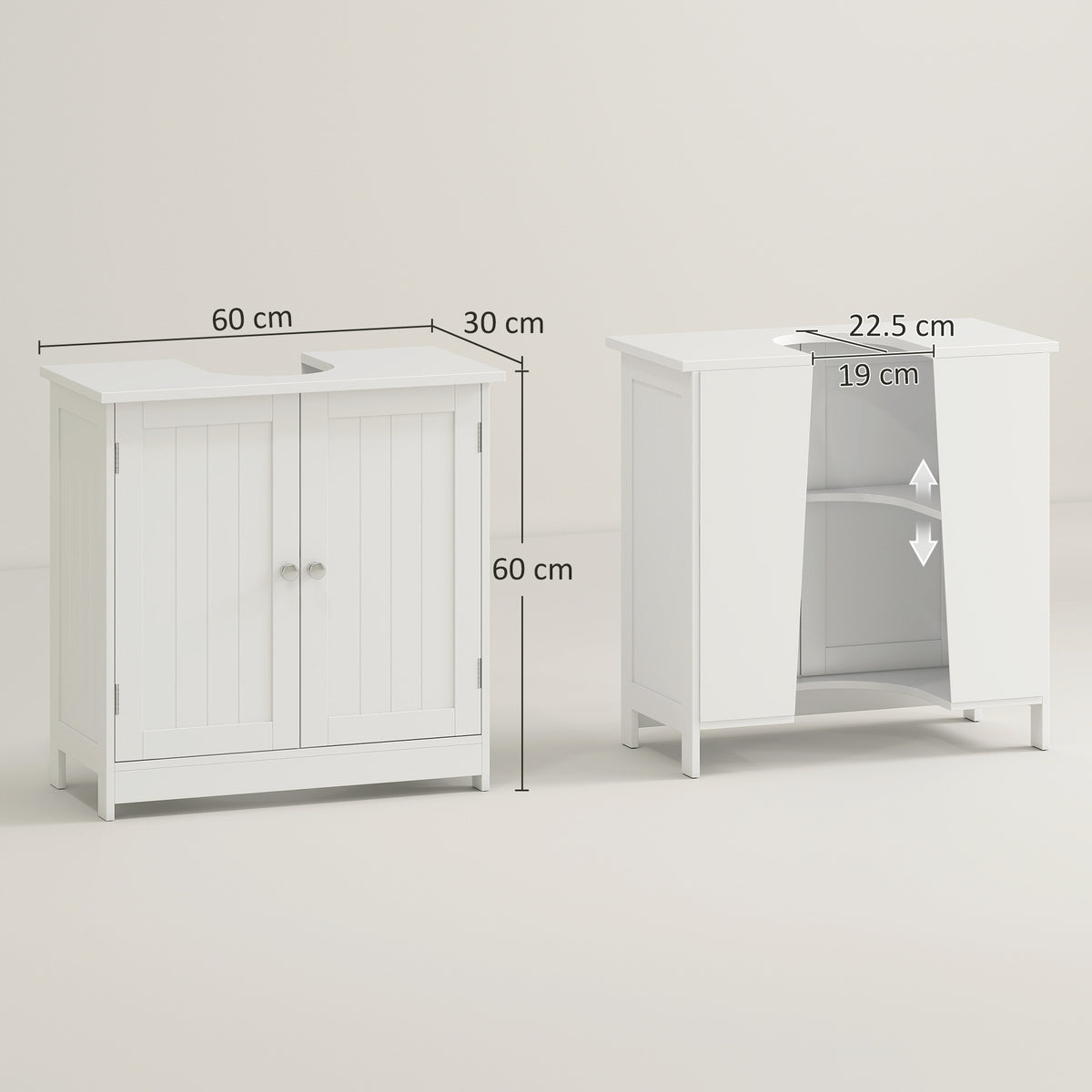 White HOMCOM under sink bathroom storage cabinet with two wooden layers, vanity unit for organized bathroom storage.