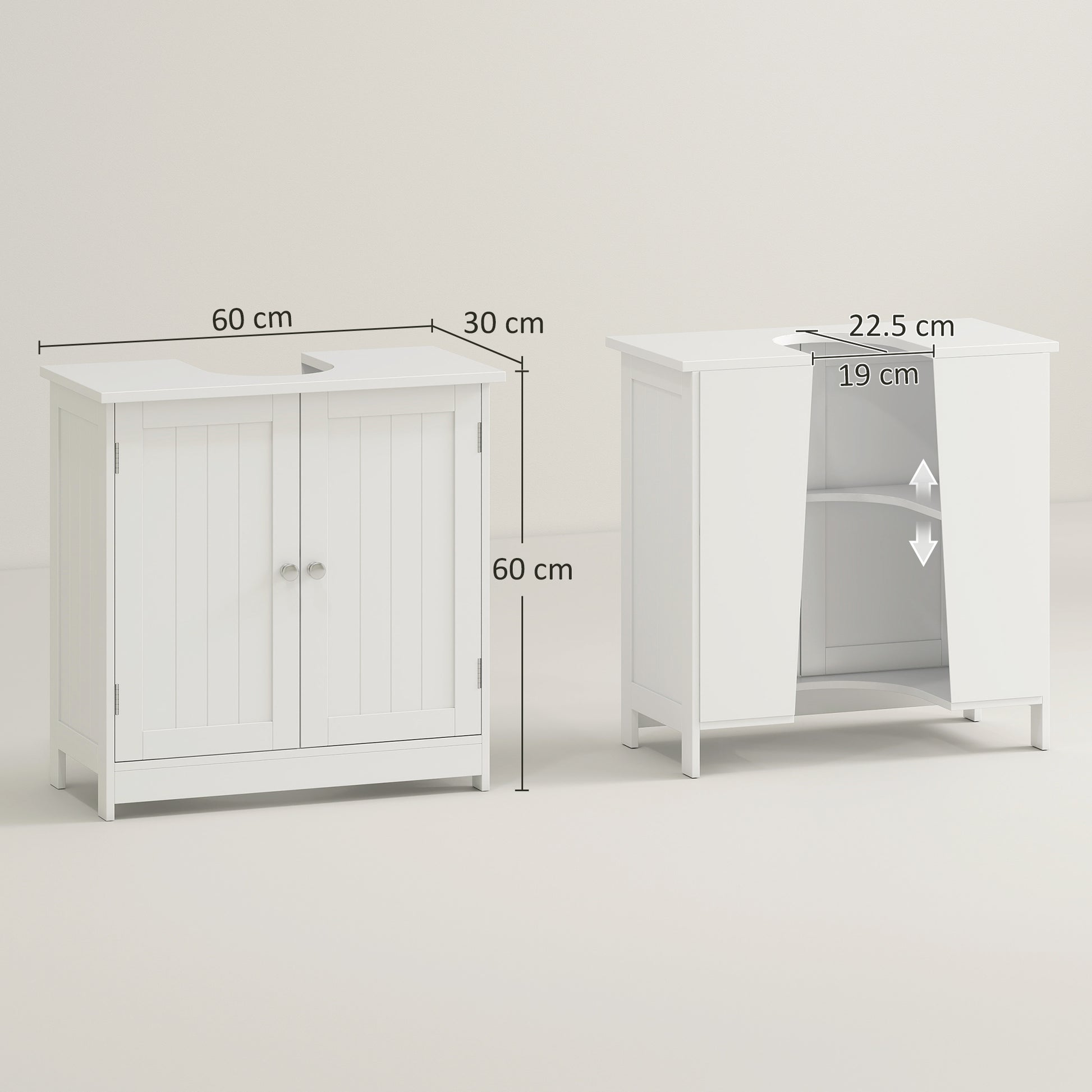 White HOMCOM under sink bathroom storage cabinet with two wooden layers, vanity unit for organized bathroom storage.