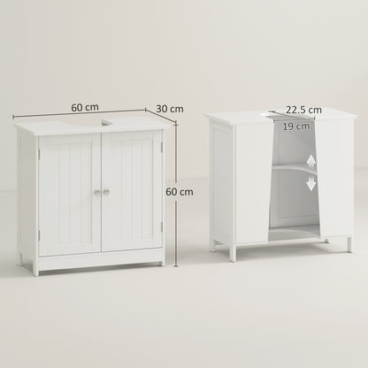 White HOMCOM under sink bathroom storage cabinet with two wooden layers, vanity unit for organized bathroom storage.