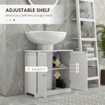 White HOMCOM under sink bathroom storage cabinet with two wooden layers, compact vanity unit for bathroom organization