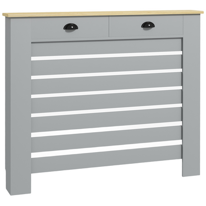 HOMCOM radiator cover with drawer, 78cm horizontal slat cabinet in wood finish, suitable for hiding radiators and providing storage space.
