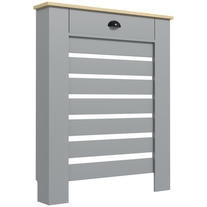 HOMCOM radiator cover with drawer, 78cm wide horizontal slat cabinet in wood finish, decorative and functional radiator cover.