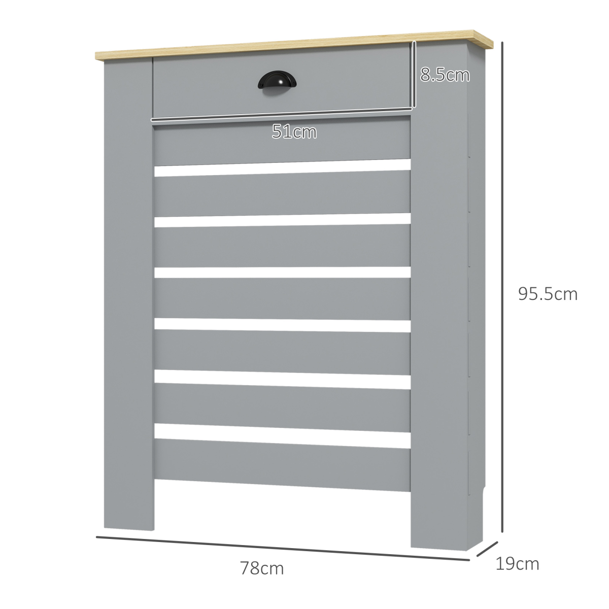HOMCOM radiator cover with drawer, 78cm horizontal slat cabinet, made of wood, designed to conceal radiator with storage space