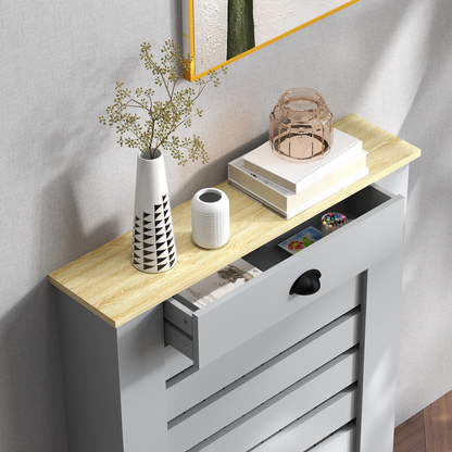 HOMCOM 78cm radiator cover with drawer, horizontal slat design, wood finish, and storage drawer for living room decor.