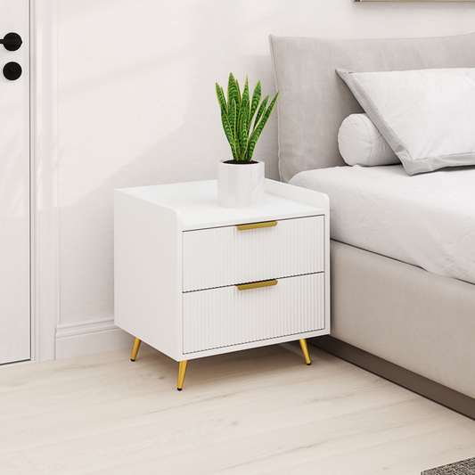 Black HOMCOM bedside table with two drawers, elegant design, ideal for bedroom storage and nightstand use.