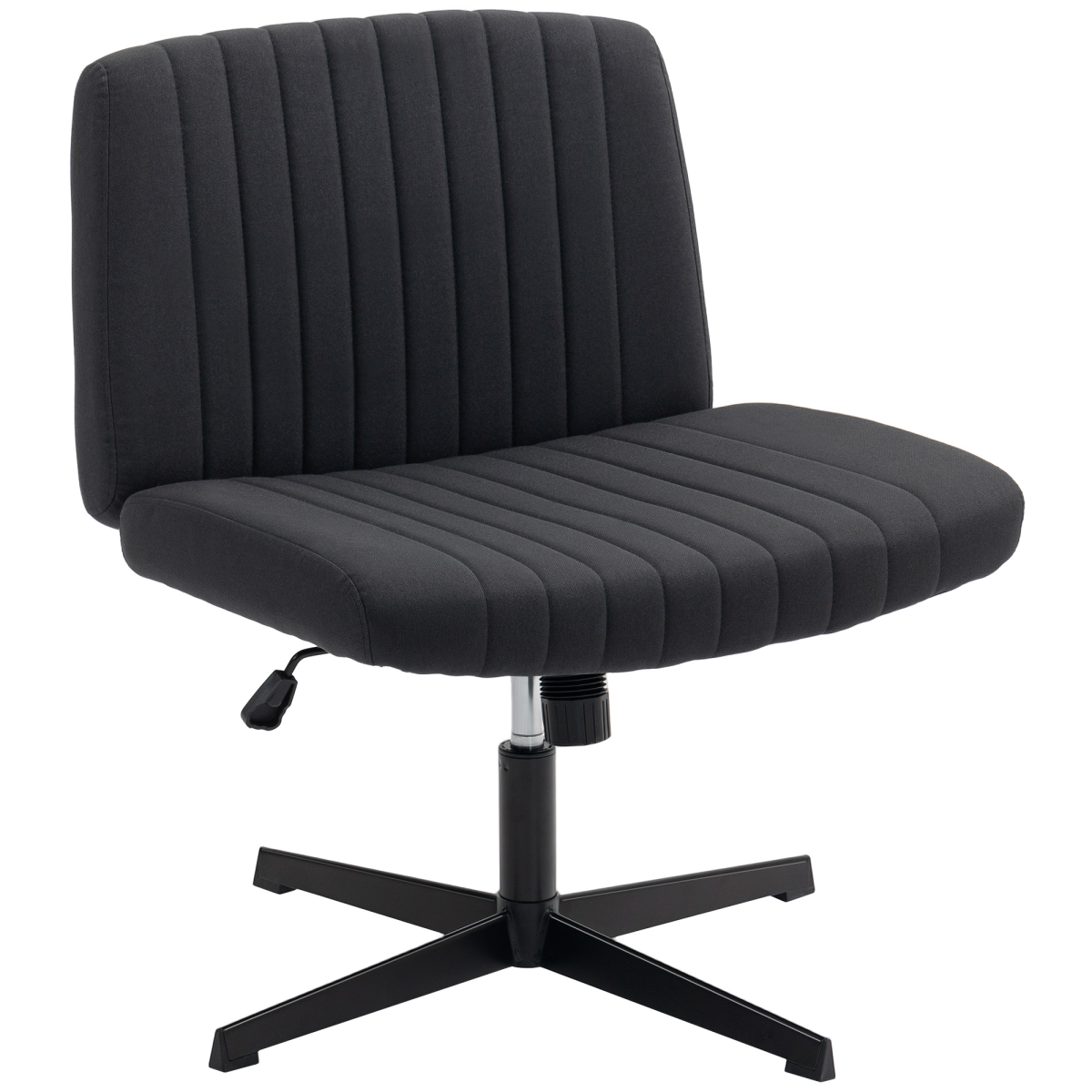 Black linen criss-cross armless office chair by HOMCOM with tilt function, suitable for desk and workspace comfort.