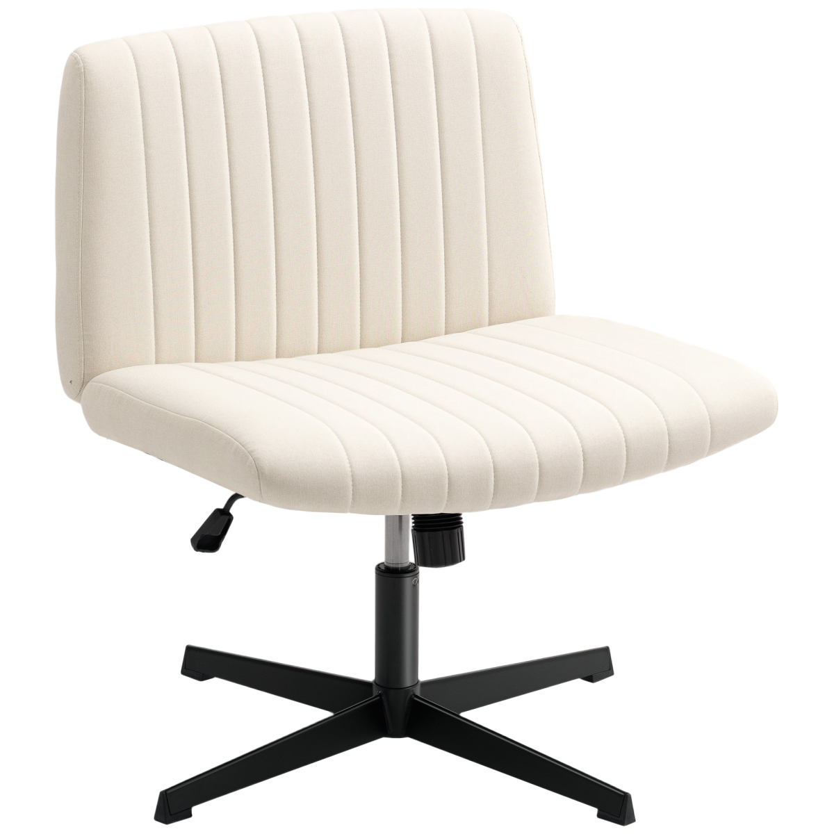 Black linen HOMCOM criss-cross office chair, wide armless desk chair with tilt function, ergonomic design for comfortable seating.