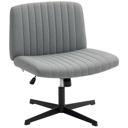Black linen HOMCOM criss-cross office chair with wide armless design and tilt function for comfortable desk seating.
