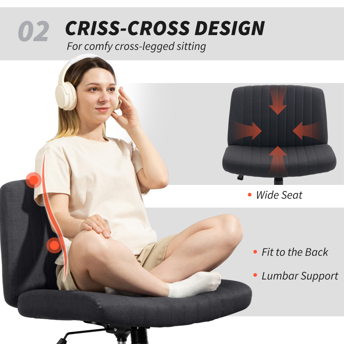 Black linen criss-cross office chair by HOMCOM with wide armless design and tilt function for comfortable desk seating.