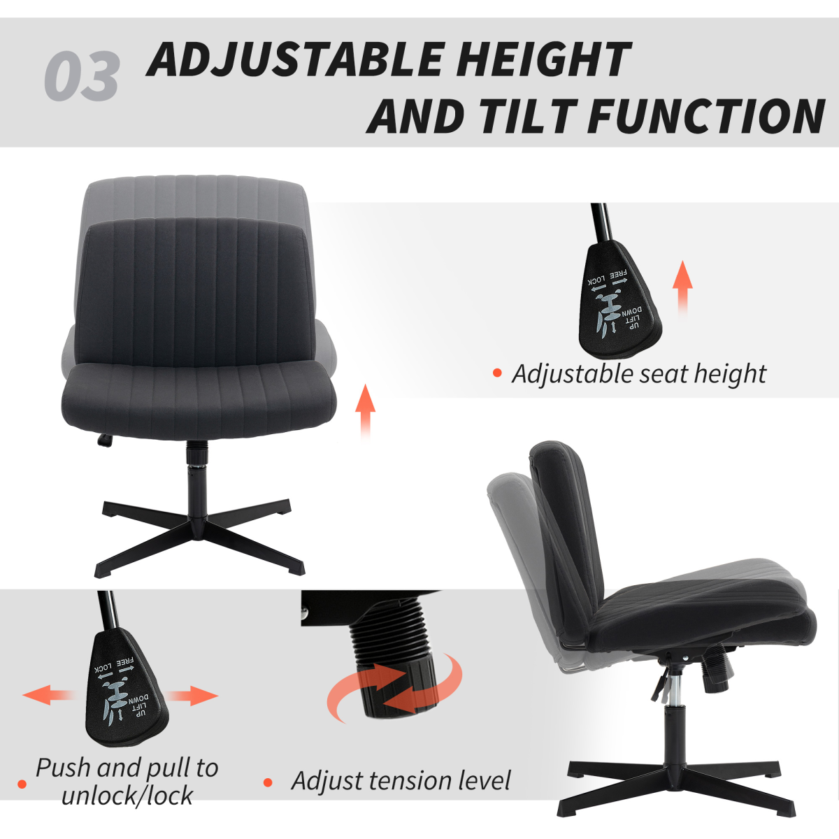 Black linen HOMCOM criss-cross office chair with wide armless design and tilt function, suitable for desk or workspace use.