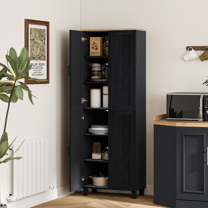 Black HOMCOM modern kitchen cupboard with four shelves for versatile storage and organization.