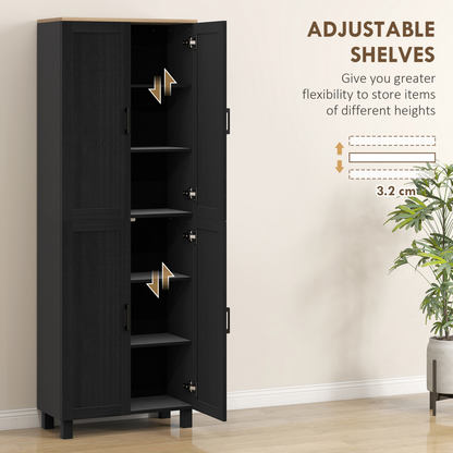 Homcom black modern kitchen cupboard storage cabinet with four shelves, ideal for organizing kitchen essentials.