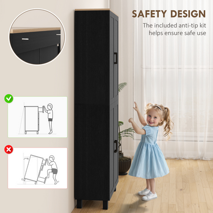 Black HOMCOM modern kitchen cupboard with four shelves, ideal for storage and organization in contemporary kitchens.