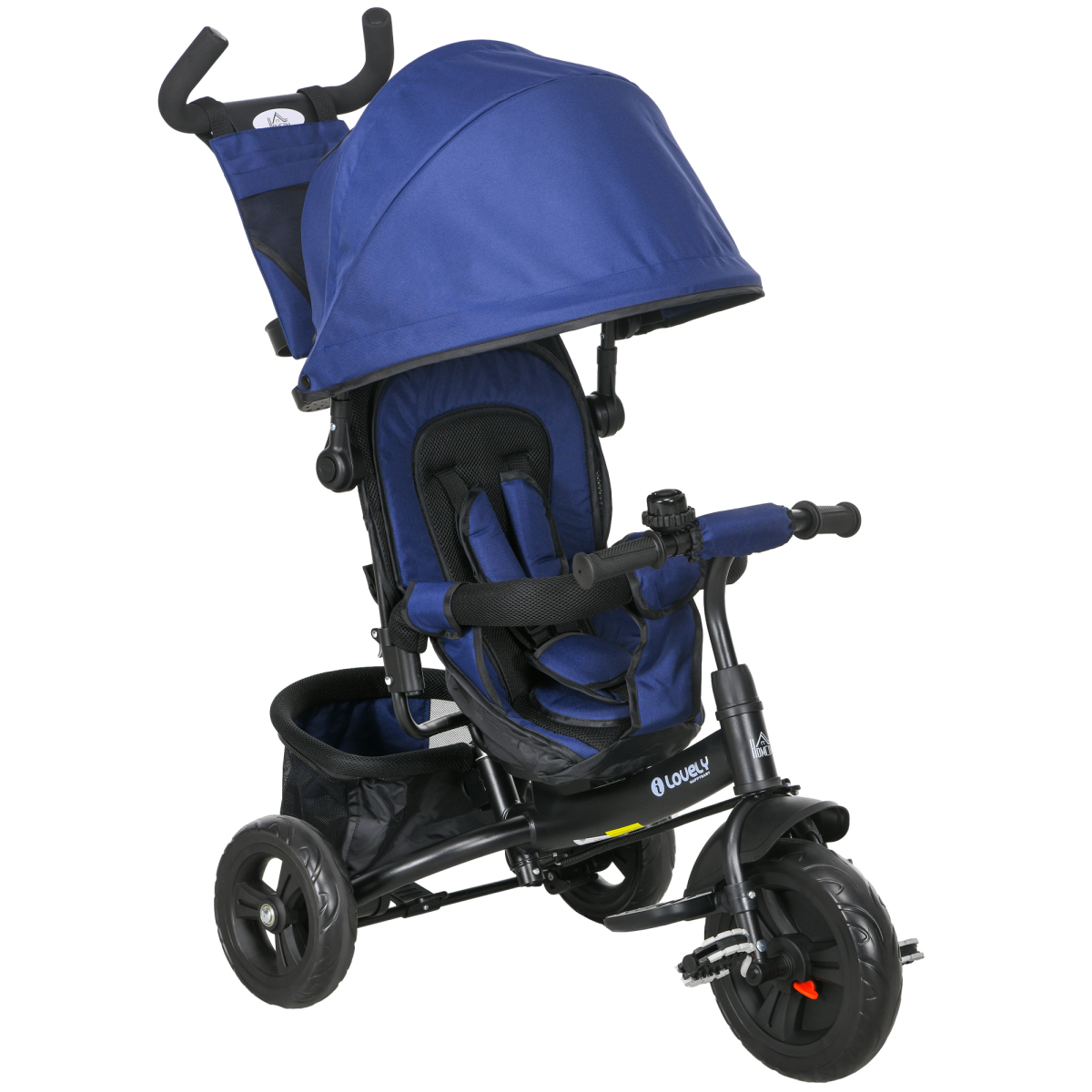 Green HOMCOM 6-in-1 kids trike and stroller with parent handle, adjustable seat and safety features for children.