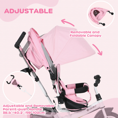 Green HOMCOM 6-in-1 kids trike and stroller with parent handle, featuring a sturdy design and adjustable features for children.