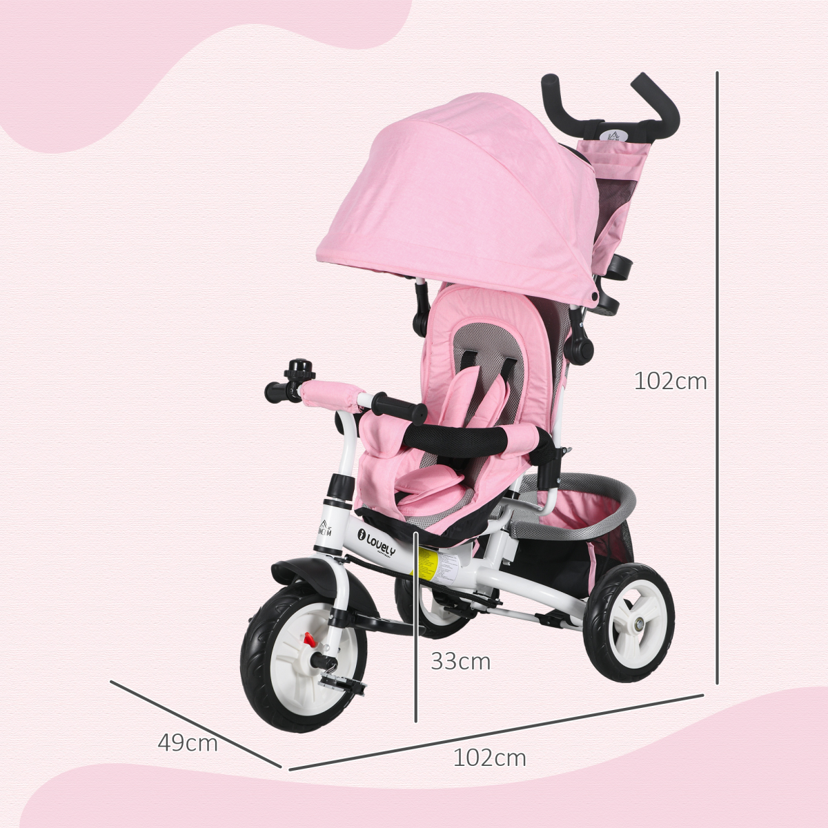 Green HOMCOM 6-in-1 kids trike and stroller with parent handle, adjustable seat and safety features for children.