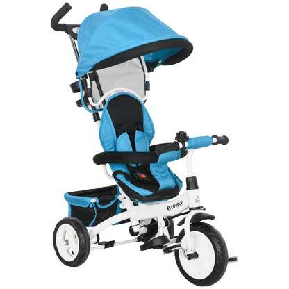 Green 6-in-1 kids trike stroller with parent handle by HOMCOM, featuring a sturdy frame and adjustable seating for young children.