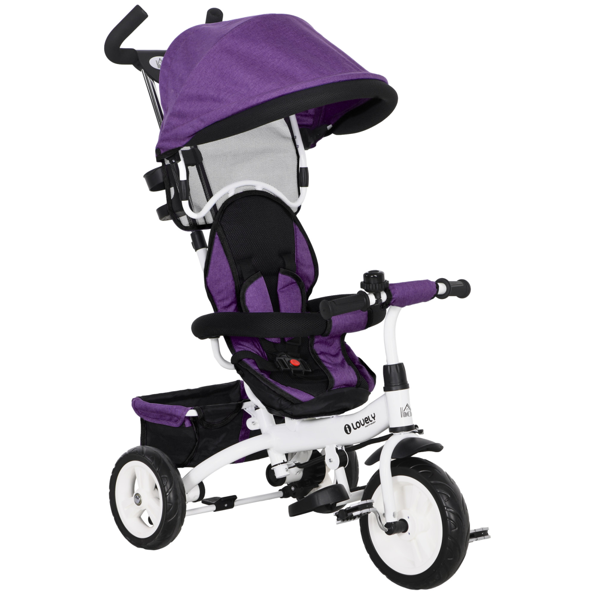 Green HOMCOM 6-in-1 kids trike and stroller with parent handle, featuring adjustable seat and safety features for children.