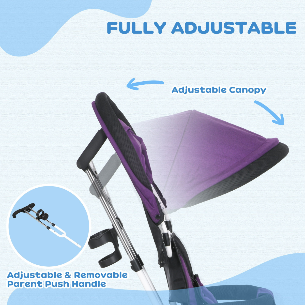 Green HOMCOM 6-in-1 kids trike stroller with parent handle, featuring a sturdy frame and adjustable seat for young children.