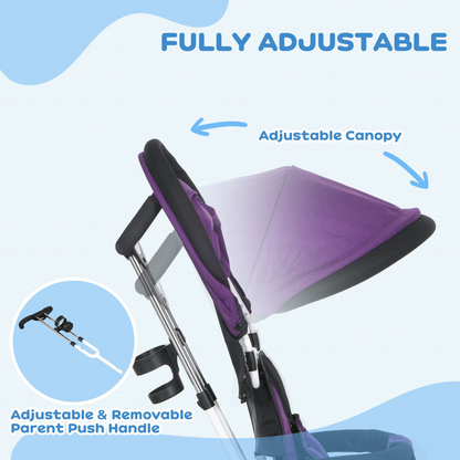 Green HOMCOM 6-in-1 kids trike stroller with parent handle, featuring a sturdy frame and adjustable seat for young children.