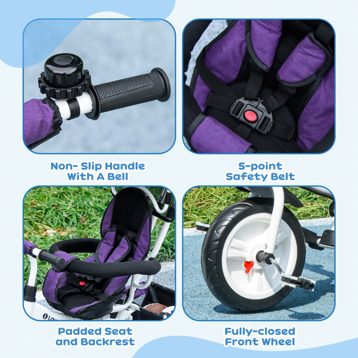 Green HOMCOM 6-in-1 kids trike stroller with parent handle, suitable for young children and adjustable for growth.