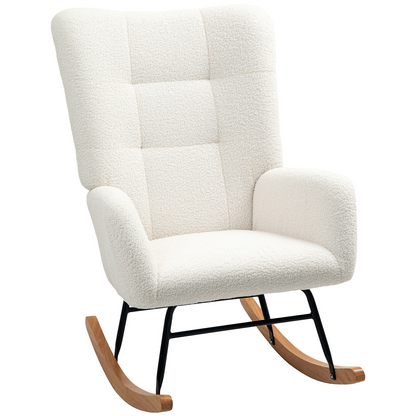Cream HOMCOM comfort rocking chair with teddy fleece upholstery and a supportive, ergonomic design for relaxing comfort.